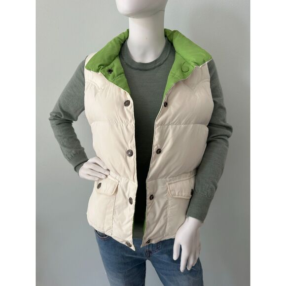 American Eagle Puffer Vest Reversible White Green Quilted Down Outerwear size - Picture 2 of 12